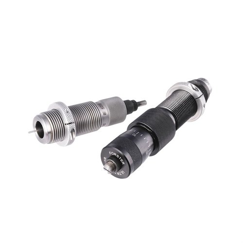 Forster Full Length Die-set inkluderer Ultra Micrometer Seater og Full Length Sizing Die med E-Z Out Expander for presis hylsejustering og enkel bullet-innstilling.