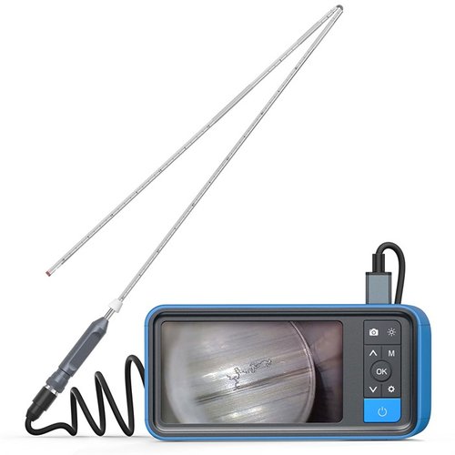 NTG200H borescope med 4,5" IPS-skjerm tilbyr manuell fokus, sammenleggbar probe, kaliber-spesifikke speil og en 32GB minnekort for enkel inspektion.