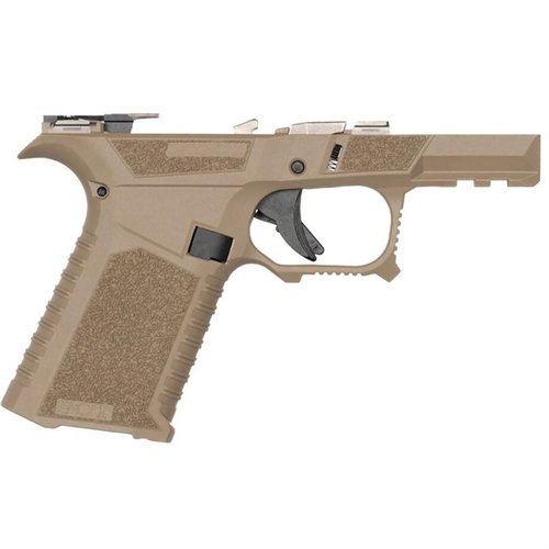SCT 43X Sub Compact ramme er fullt montert, ergonomisk designet, med aggressive teksturer, ambidextrous mag release og flared mag well for optimal ytelse.