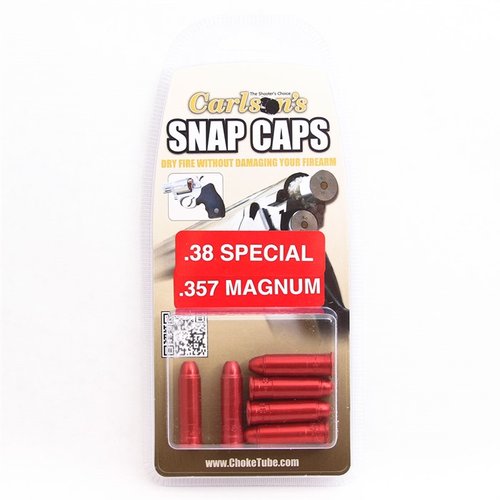 Snap caps for 357 Magnum/38 Special gir deg muligheten til å øve tørrskyting uten å skade våpenet, med en solid aluminiums kropp og fjærbelastet messing "primer".