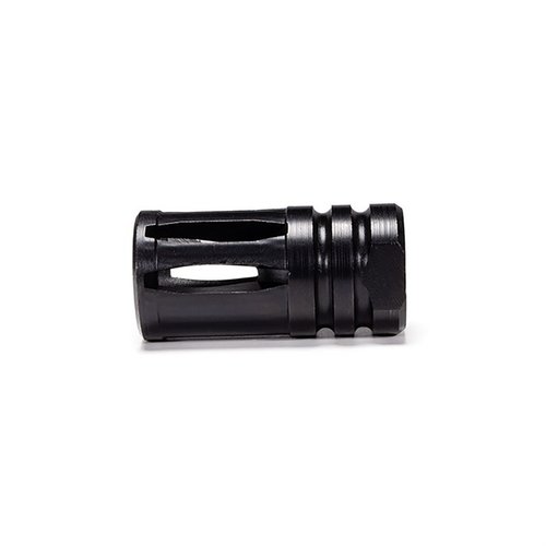 Faxon 9mm A2 Flash Hider reduserer blits og munnsignatur, er kompatibel med 9mm/5.56, har 1/2x28 gjenger og er laget for maksimal holdbarhet.