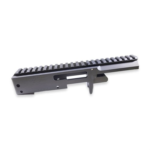 OPENTOP 11/22 Stripped Receiver er laget av solid billet aluminum med svart anodisert finish, og muliggjør enkel fjerning av bolt og deler uten å skille fra stokken.
