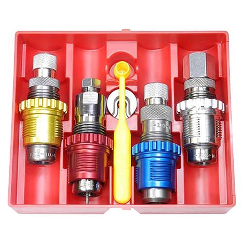 Lee Handgun Breech Lock Carbide 4-Die Set gir deg alt du trenger for presis omforming av 9mm Luger, inkludert Full Length Sizing Die og Factory Crimp Dies.