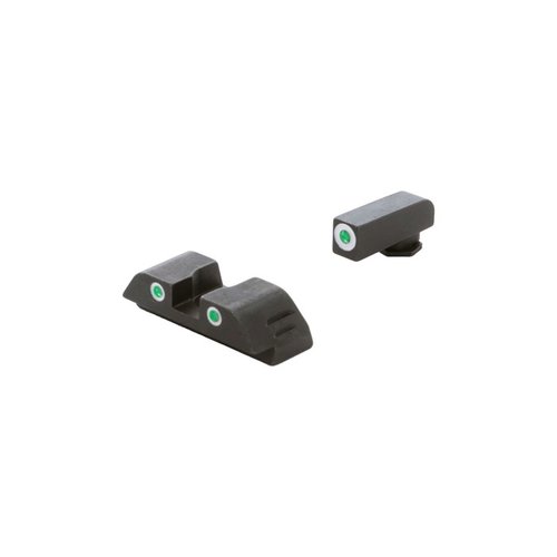 AMERIGLO® Classic Tritium sikter gir utmerket synlighet under alle lysforhold med grønn tritium og hvit kontur, perfekt for Glock® Gen 5 19 & 23.
