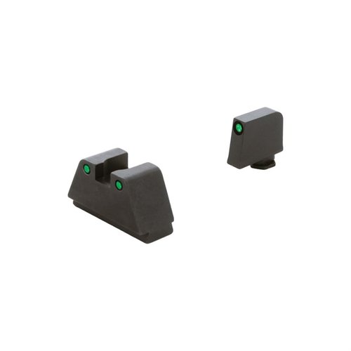 AMERIGLO 2XL Tritium sikter gir presis høyde for co-witness med rødpunktoptikk på Glock Gen4/5 MOS, og fungerer som pålitelige backup-sikter.