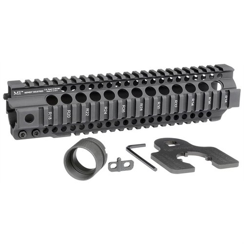 AR-15 Combat Rail T-Series 10" håndbeskytter i svart, laget av 6061 aluminium, med QD sling sockets, MIL-STD 1913 Picatinny rails og livstidsgaranti.