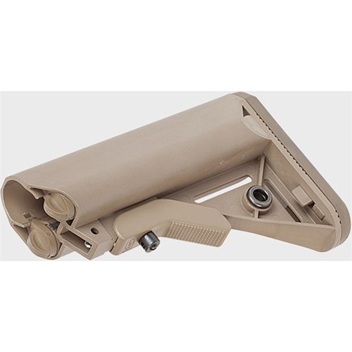 LMT SOPMOD buttstock tilbyr en komfortabel, gummiert bakplate, forbedret cheek weld, vanntette oppbevaringsrom og QD swivel feste på begge sider.
