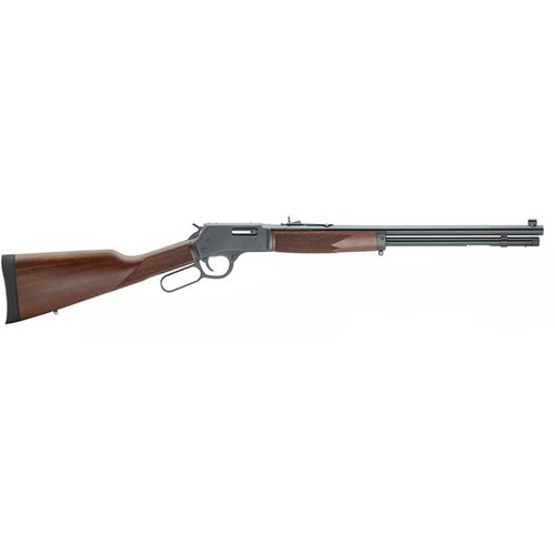 BIG BOY CLASSIC STEEL RIFLE er en lett, moderne rifle med 20" rund blued stålpipe, justerbare sikter, og en komfortabel gummibakplate, perfekt for jakt.