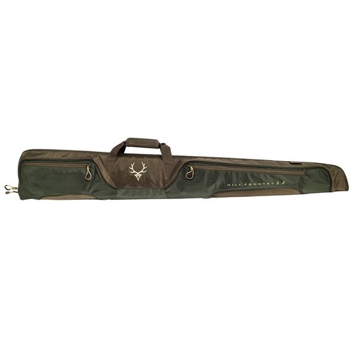 HILL COUNTRY II Shotgun Case gir robust beskyttelse med 1680D konstruksjon, tykk skumfôring, fleece interiør og to store lommer, perfekt for jaktutstyr.