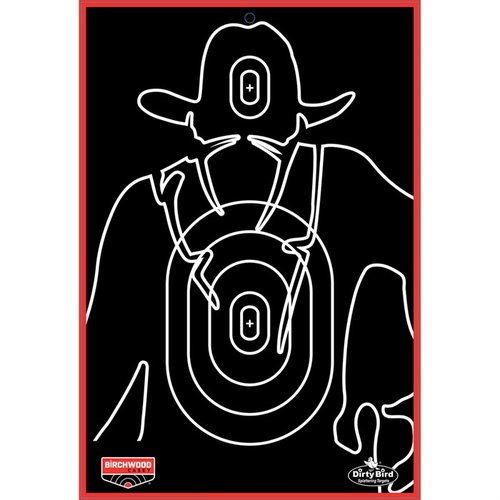 BIRCHWOOD CASEY DIRTY BIRD GUNSLINGER SILHOUETTE 12x18" TARGET gir deg enkel skuddsporing med intens splatter og solid tagboard, perfekt for pistolskyting. 6 pakker.