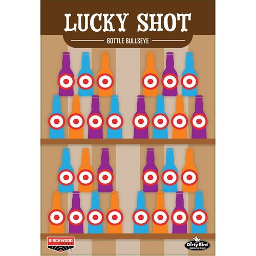 BIRCHWOOD CASEY DIRTY BIRD LUCKY SHOT BOTTLES 12 x 18" mål gir intens splatter for bedre kontrast, perfekt for pistolskyting og laget av robust tagboard.
