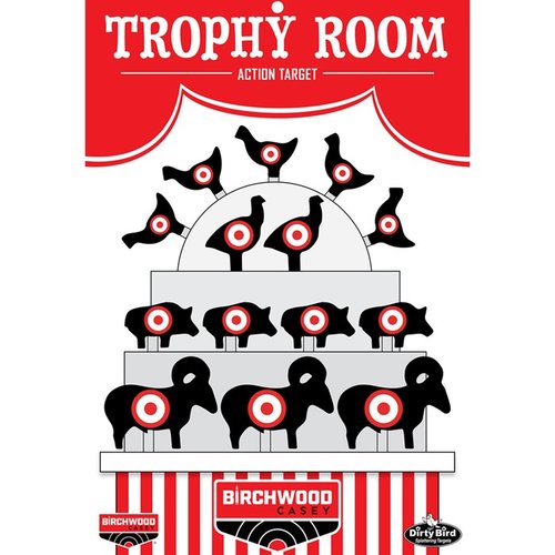 BIRCHWOOD CASEY DIRTY BIRD TROPHY ROOM 12 x 18" TARGETS gir deg enkel skuddsporing, intens splatter for bedre kontrast og solid konstruksjon. 6-pakning.