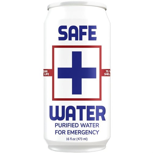 SAFE WATER tilbyr ultra-rent nødevann med 75 års holdbarhet, perfekt for beredskap med 24 bokser per kasse, lett å lagre og alltid tilgjengelig.