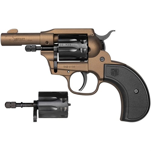 BIRDSHEAD SIDEKICK revolver kan avfyres i både .22LR og .22Mag, har 9 skudd kapasitet, og er perfekt for selvforsvar, jakt og rimelig trening.