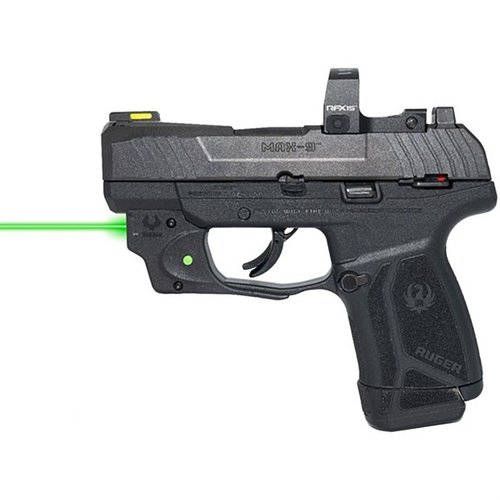 Viridian E SERIES™ grønn laser sikte for Ruger MAX-9 gir enkel montering, kraftig grønn laser, 100 yards rekkevidde i dagslys og lang batterilevetid.