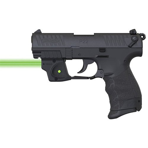 VIRIDIAN E SERIES™ grønn laser for Walther P22 gir enkel installasjon, 100 yards rekkevidde i dagslys, 6+ timers batterilevetid og presis justering.