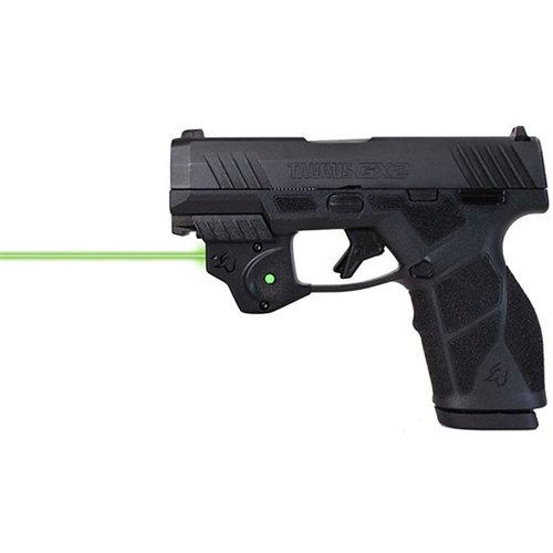 VIRIDIAN E SERIES grønn lasersikte for Taurus GX2 gir enkel montering, 100 yards rekkevidde i dagslys, og opp til 60 minutter batterilevetid.