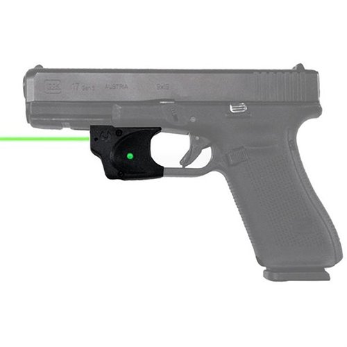 VIRIDIAN E SERIES™ grønn laser sikte for Glock gir rask måloppnåelse, enkel montering, ambidekster aktivisering og 6 timers batterilevetid.
