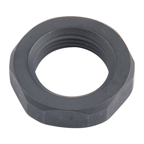 .750 JAM NUT 1/2-28" fra J P ENTERPRISES gir høy kvalitet for indeksering av munningsenheter, tilgjengelig i svart eller rustfritt stål, 0.200 tykk.