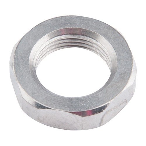 .750 JAM NUT 1/2-28" fra J P ENTERPRISES er av høy kvalitet, tilgjengelig i svart eller rustfritt stål, perfekt for å indeksere munningsenheter.