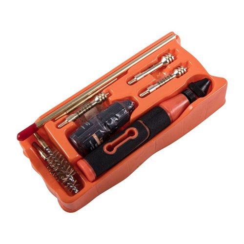 Lyman Multi-Caliber Pistol Cleaning Kit er en praktisk rengjøringsløsning for pistoler som inkluderer børster, jager og olje, alt i en bærbar plastkasse.