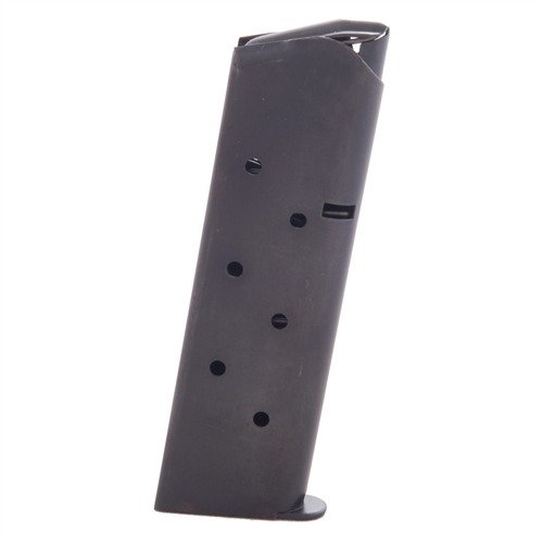 Robuste 1911 .45ACP magasiner i blued carbon steel og rustfritt stål, med pålitelig last-runde mating og mulighet for ekstra runde med sikkerhetsfollower.
