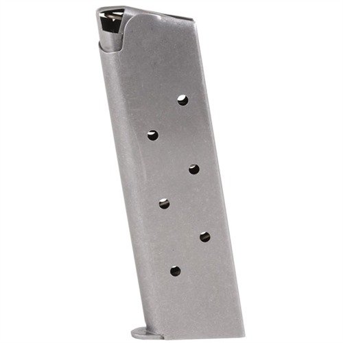 Robuste, høykvalitets 1911 .45ACP magasiner i blued carbon steel og rustfritt stål, med pålitelig mating og mulighet for ekstra runde med sikkerhetsfollower.