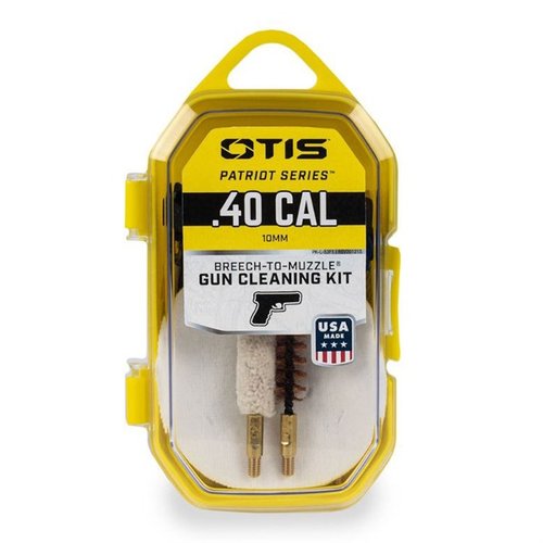 PATRIOT Series Pistol Kit fra Otis gir alt du trenger for riktig rengjøring av våpenet, inkludert 100% bomullspatcher, børster og fleksible kabler i et praktisk etui.