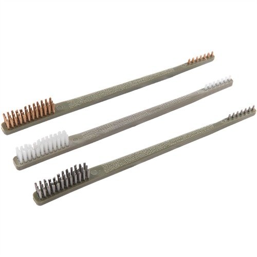 Nylon, bronze og rustfritt stål børster gir deg det rette verktøyet for effektiv rengjøring av våpen, med fleksibel design for flere bruksområder.