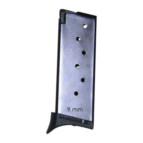 Ruger LC9 stålmagasiner i 9mm gir pålitelig ytelse med 7- og 10-skudds kapasitet, laget av varmebehandlet karbonstål for holdbarhet og korrosjonsbeskyttelse.