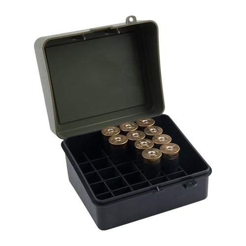 Den ideelle saken for shotgun shells, som rommer opptil 25 runder av 12 eller 16 gauge med enkel tilgang via et flip-top for rask henting.