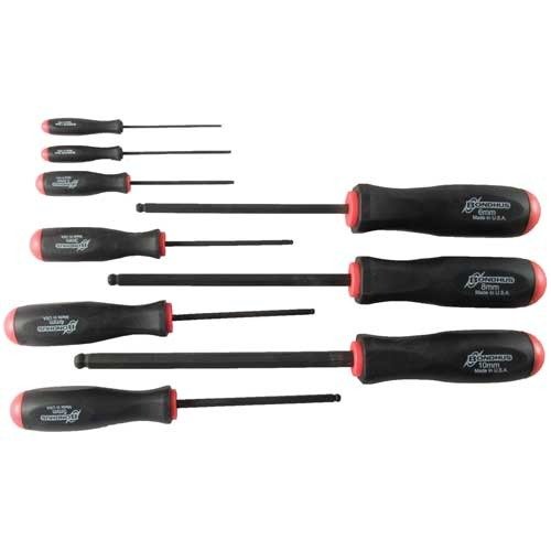 BONDHUS Balldriver hex-set gjør det raskere og enklere å jobbe med hex-hodefester. Ergonomiske håndtak med gummigrep, fargekodet for enkel identifisering.