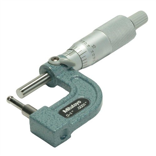 Mitutoyo Ball Micrometer måler veggtykkelse nøyaktig til .0001" med en karbidbelagt spindel og lettleste skalaer, perfekt for håndlading av messing og rør.