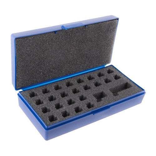Vårt Comparator/Bump Gage Kit Case holder både standard og XL Tool Body, samt opptil 24 Sinclair Bullet Comparator og Bump Gage Inserts, for enkel organisering.