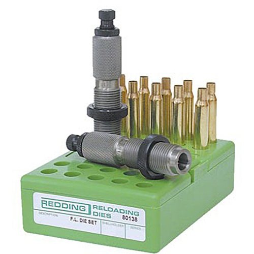 Redding FL Die Set for 458 SOCOM inkluderer full lengde sizing die og standard seating die, perfekt for presis og pålitelig omforming av ammunisjon.
