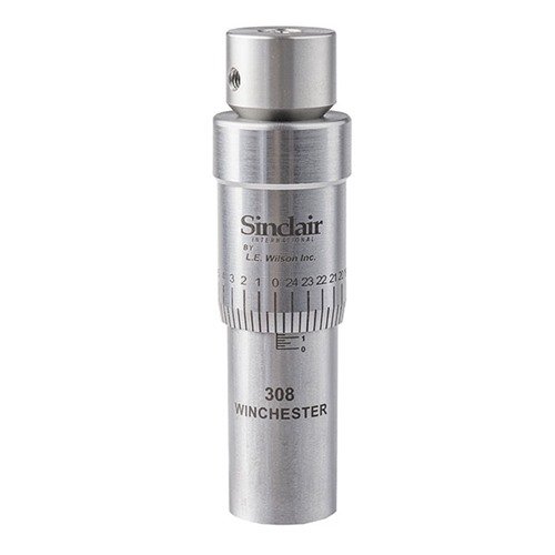 Sinclair/L.E. Wilson Micro-Adjust Bullet Seater gir presise justeringer av settedybde med .0005" klikk, laget av 416 rustfritt stål for optimal kvalitet.