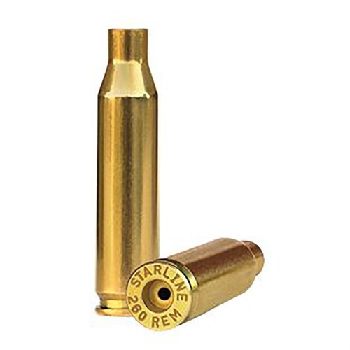 .260 Remington brass fra Starline gir pålitelig ytelse for dine håndlast, kan brukes flere ganger og selges i poser med 100 eller 500 stk.