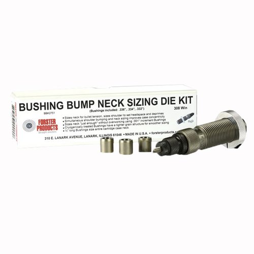 Forster Bushing Bump Neck Die Kits gir presisjonsladere mulighet til nøyaktig kontroll over nakke-spenningen på patronene med håndpolerte dies og utvalgte bushinger.