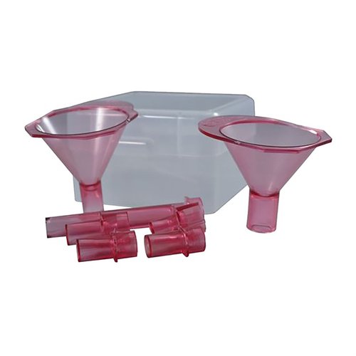 FUNNEL KIT fra MEC RELOADING gjør det enkelt å helle pulver fra vekten til hylsene ved omforming. Inkluderer to trakter og fem størrelsestuber.