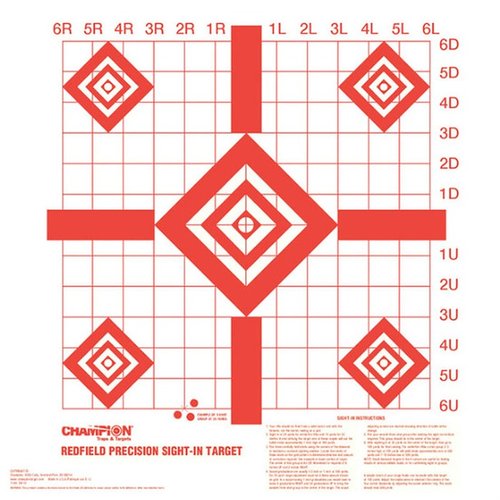 REDFIELD SIGHT-IN TARGETS gjør innskyting av kikkertsikter enklere med tydelige 90° linjer og et 1" rutenett for presis justering av vind og høyde.