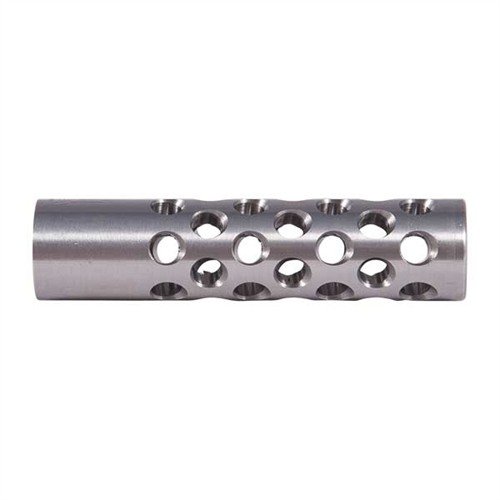 Denne #1 Muzzle Brake for .22 kaliber reduserer rekyl og munnløft med 42 porter for maksimal kontroll. Krever gunsmithing for tilpasning.