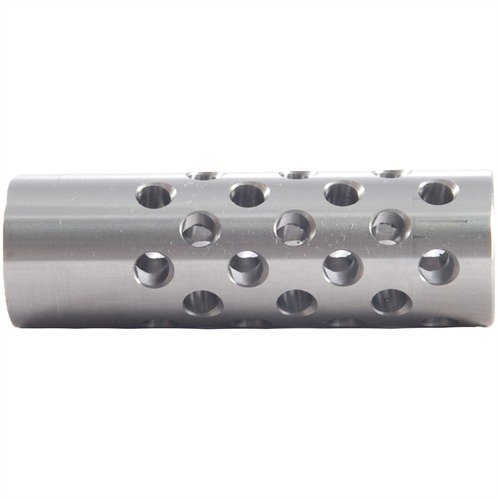 Denne #3 Muzzle Brake 22 kaliber reduserer følt rekyl og oppgang ved å bruke 42 porter for maksimal kontroll, krever gunsmithing for tilpasning.