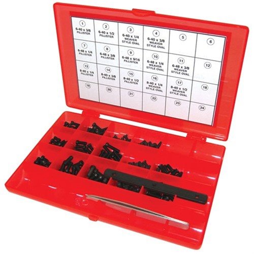 Master Gunsmith Screw Kit-142 gir deg 140 premium skruer i 14 størrelser, inkludert verktøy for enkel montering og måling, perfekt for presisjonsarbeid.