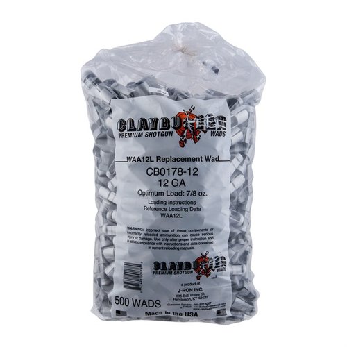 WAA12L 12 GAUGE shotshell wads fra CLAYBUSTER er ideelle for 7/8 oz skeet og sporting clay laster, og fungerer best med tapered hull fra Remington eller Winchester.