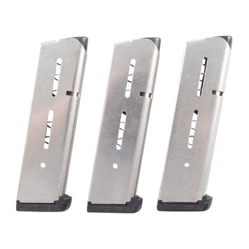 47D-serien er Wilsons mest populære 8-runders .45 ACP magasin for Full-Size 1911. Finnes i rustfritt stål eller svart med fluoropolymer-finish.