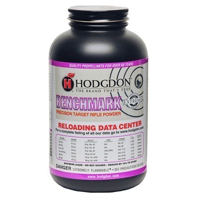 Hodgdon Benchmark 454g er ideelt for presisjonsskyting med små hylser som 6mm PPC og 223 Rem, lett å lade i progressive presse.